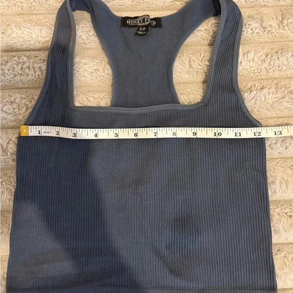 Honey Peach Ribbed Racerback Crop Tank – Slate Blue – Size Small - Picture 6 of 7